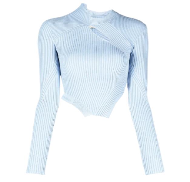 Cut-out ribbed knit long-sleeve top