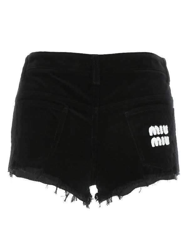 MIU MIU Logo pocket low cut washed velvet shorts