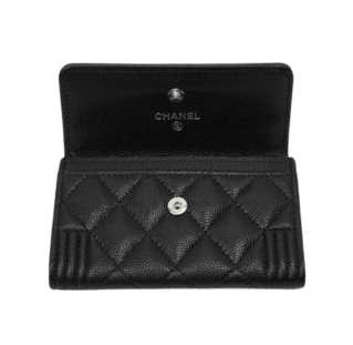 Chanel Boy Chanel Flap Card Holder Grained Calfskin & Ruthenium Black