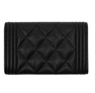 Chanel Boy Chanel Flap Card Holder Grained Calfskin & Ruthenium Black