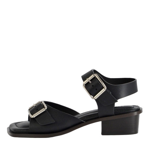 Square strap sandal heel