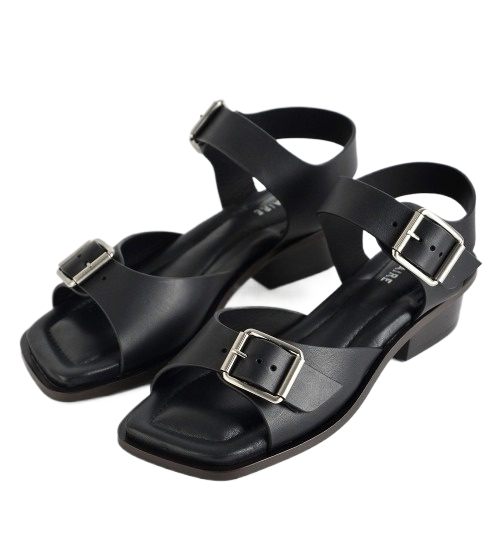 Square strap sandal heel