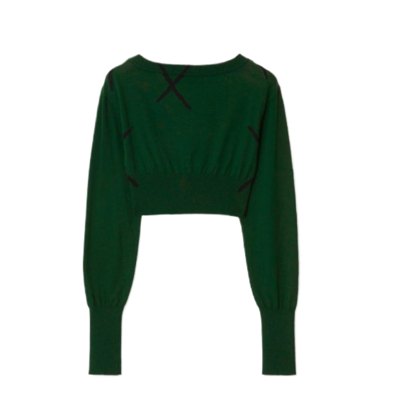 Cropped argyle cotton sweater