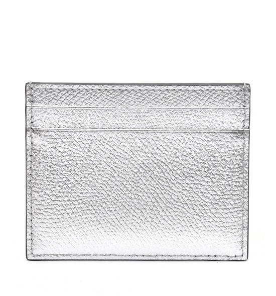 V logo signature metallic card case