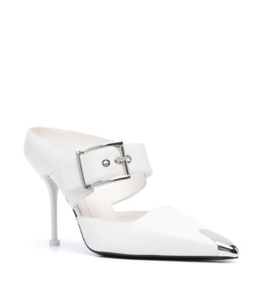 Metal toe buckle leather mule heel