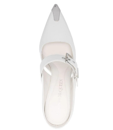 Metal toe buckle leather mule heel