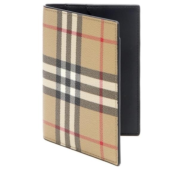 Checked leather passport wallet