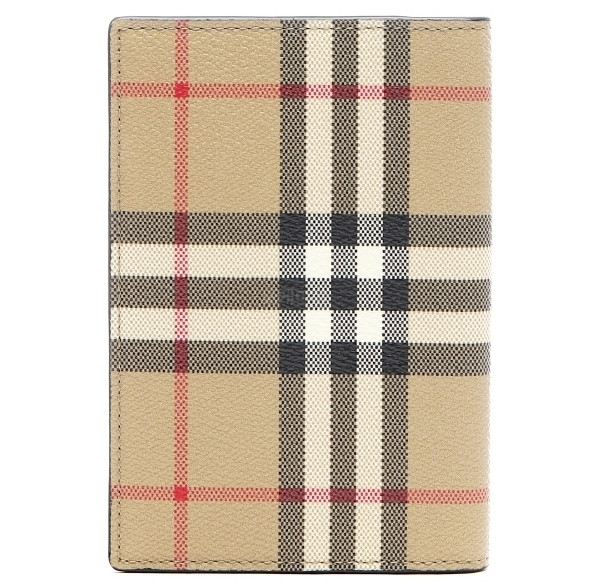Checked leather passport wallet