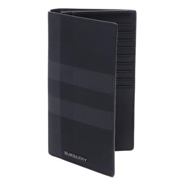Checked leather folding card wallet