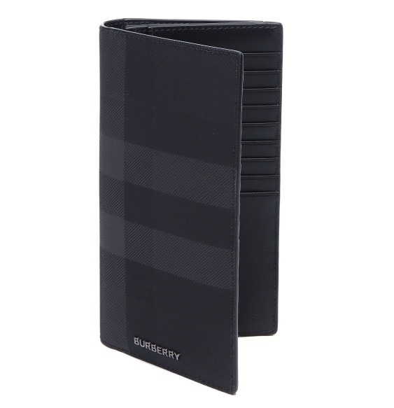Checked leather folding card wallet