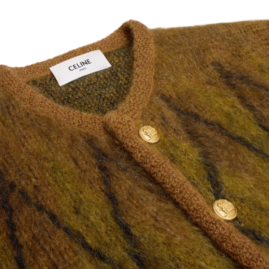 Brushed argyle mohair cardigan jacket