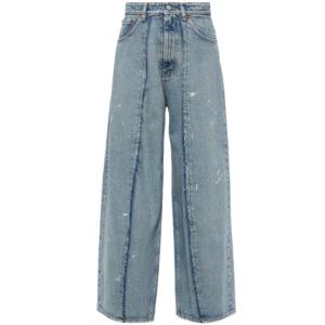 Distressed wide denim pants