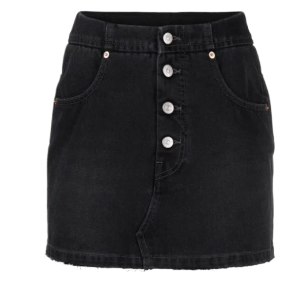 Distressed hem denim skirt