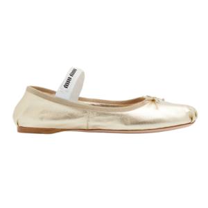 (W) MIu Miu Mordore Nappa Leather Ballerinas Pyrite