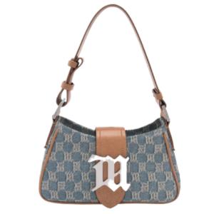 Logo buckle monogram denim shoulder bag