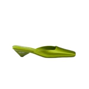 Green satin square mule heels 
