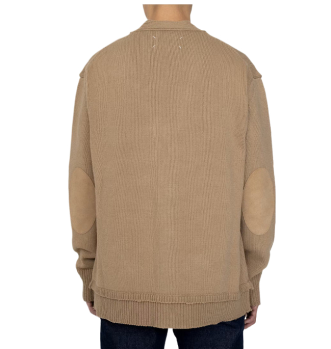 Backstitch elbow patch cardigan beige