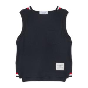 Pique Ribbed Gusset Boat Neck Shell Sleeveless T-Shirt - Navy