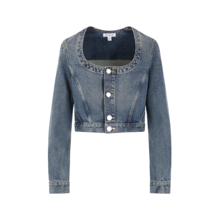 Open neck cropped denim jacket