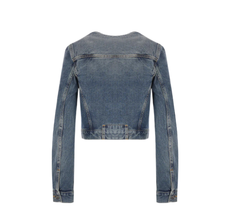 Open neck cropped denim jacket
