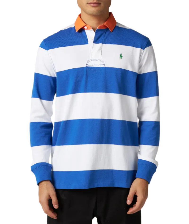 Block Stripe Rugby Long Sleeve Polo Shirt