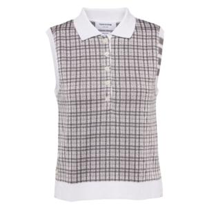 Check Silk Cotton 4 Bar Sleeveless Polo