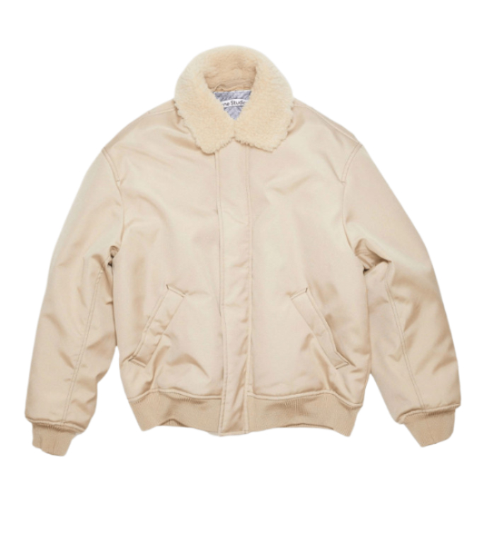 COX SHELL BEIGE SHEARLING BOMBER JACKET
