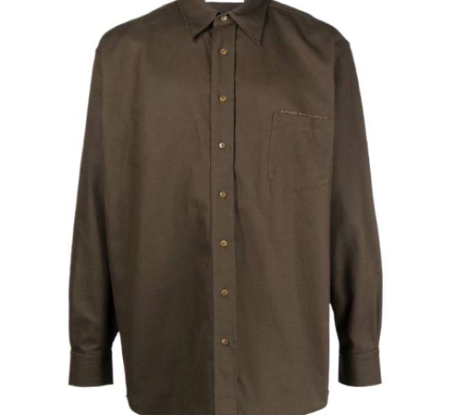 LOGO EMBROIDERED LINENBLEND SHIRT DARK OLIVE