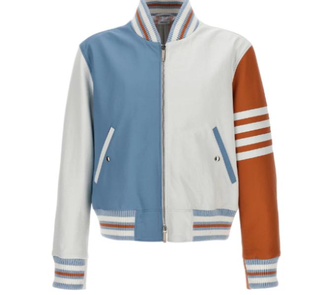 Diagonal Armband Multicolor Leather Bomber Jacket