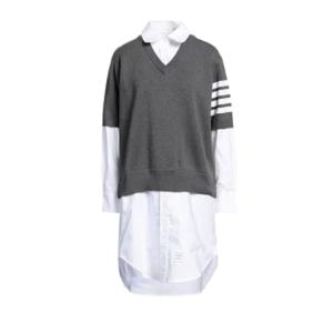 4 Bar Layered Long Shirt - White:Gray 