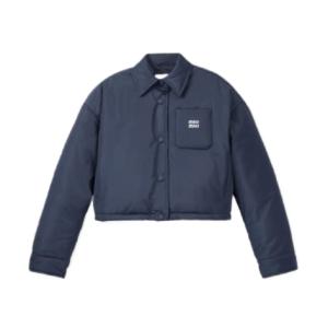 (W) Miu Miu Technical Ponge Crop Down Jacket Blue