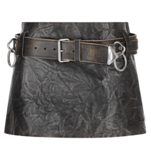 Triangle Logo Belt Leather Mini Skirt