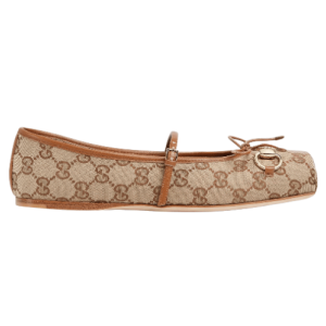 (W) Gucci Horsebit Ballet Flat Beige Dark Brown