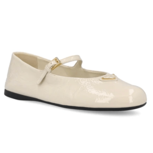 (W) Prada Naplak Patent Leather Ballerinas White