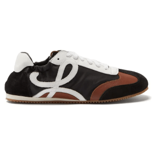 Loewe Anagram Ballet Runner in Nylon and Calfskin Black White Brown