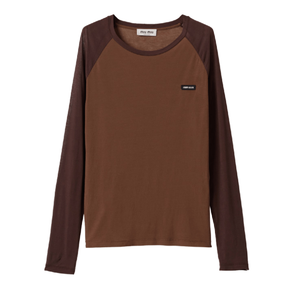 Long-sleeved ribbed jersey T-shirt