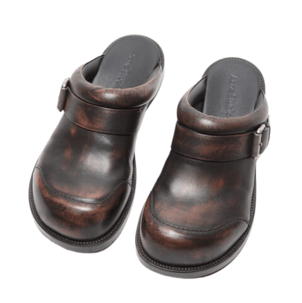 SS25 Vintage Washed Buckle Decorated Leather Bloafers