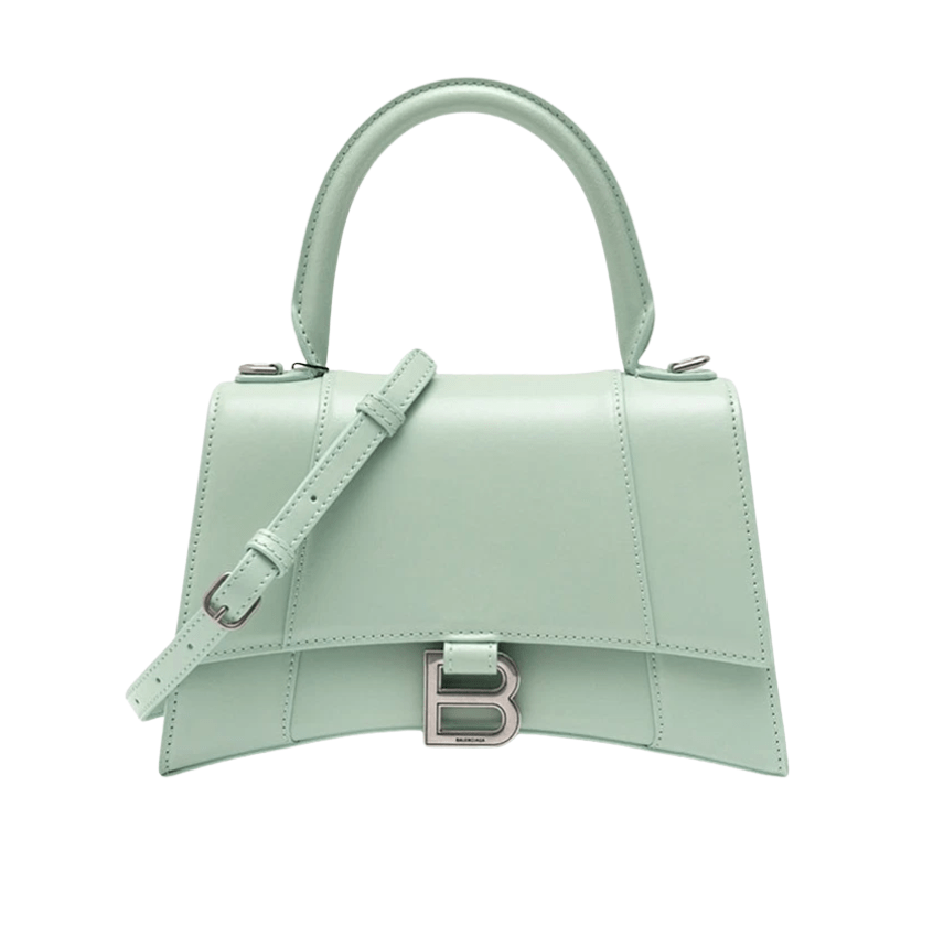 Balenciaga Hourglass Small Handbag in Shiny Box Calfskin Light Green