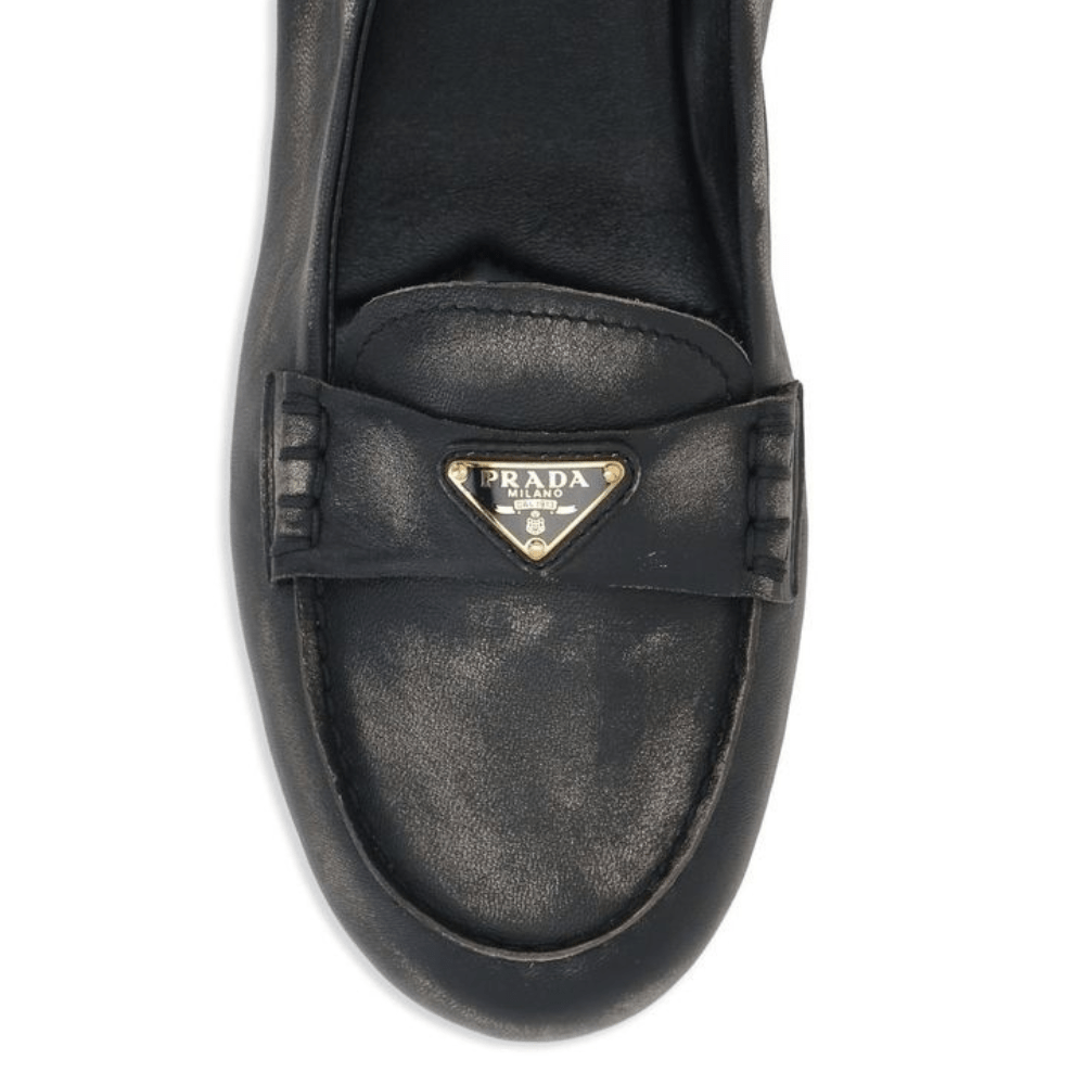 Triangle Logo Leather Flat Loafers
