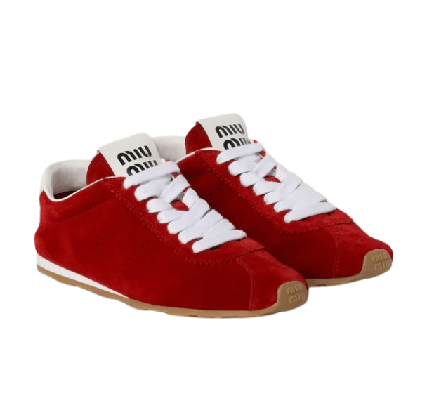 (W) Miu Miu Plume Suede Sneakers Scarlet