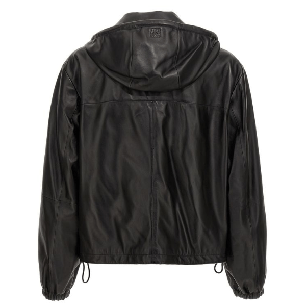 Drawstring leather hooded jacket