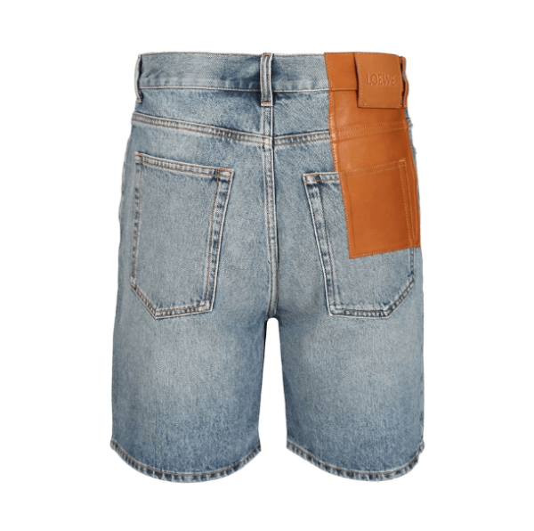 Leather panel denim shorts