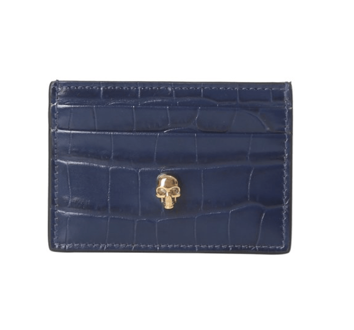 Common Gold Metal Skull Card Holder - Blue 