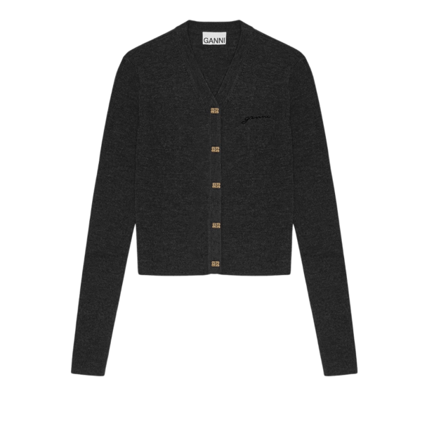 BLACK MINI RIBBED MERINO CARDIGAN 