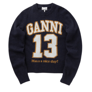 DARK BLUE GRACPHIC WOOL MIX BASEBALL JUMPER
