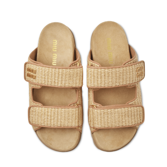Natural Raffia-effect Woven Fabric Slides
