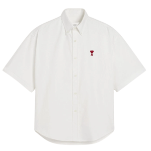 AMI de Coeur Cotton Oxford Boxy Fit Button Down Short Sleeve Shirt Natural White