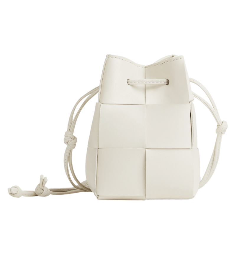 Bottega Veneta Mini Leather Cassette Bucket Bag White