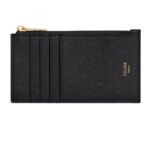 Celine Essentials Zipped Compact Card Holder in Grained Calfskin Black