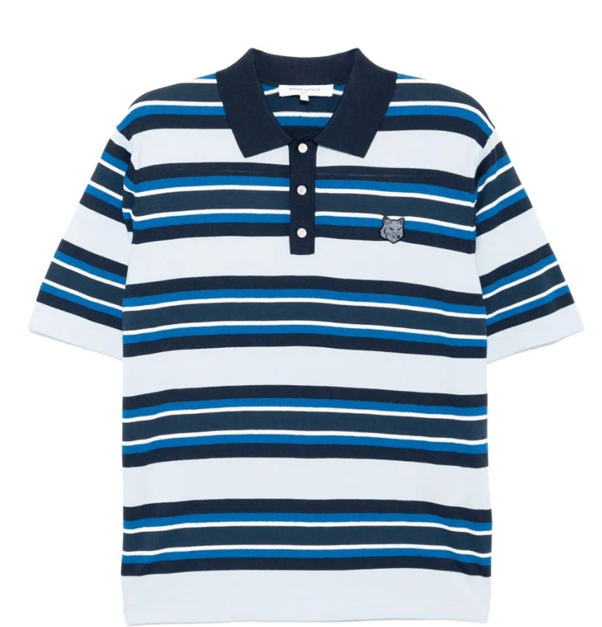 25SS BOLD FOX HEAD PATCH FINE GAUGE STRIPED POLO 